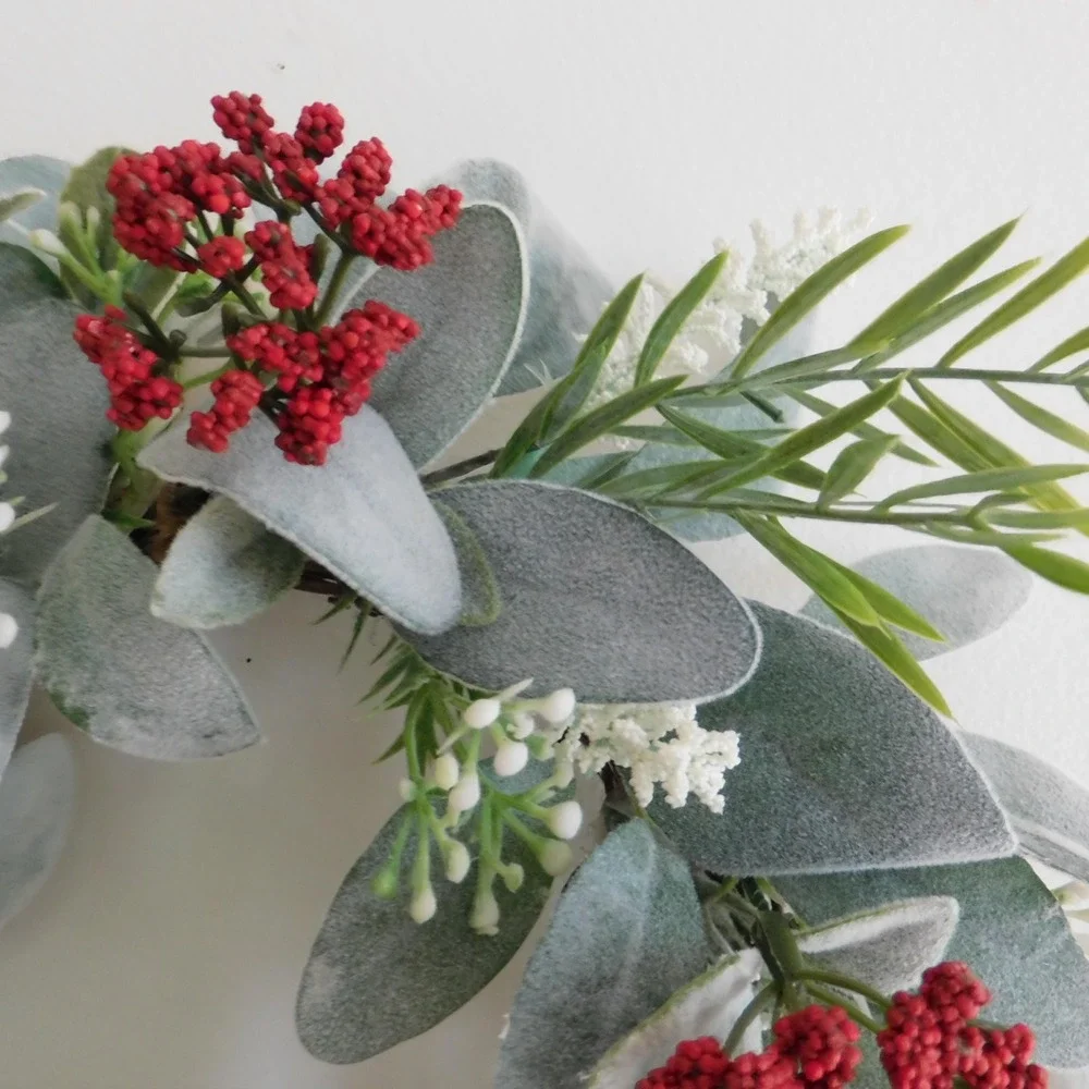 Christmas Wreath for Cabinet, Small Winter Lambs Ear Candle Ring